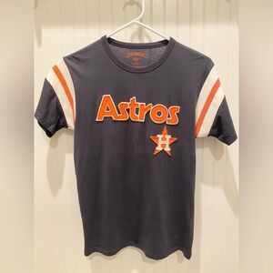Houston Astros 47 Brand T-shirt Gray /Blue Tee Accent Stripe Sleeves Youth Large